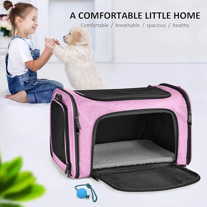 Henkelion Pet Carrier for Small Medium Cats Dogs Puppies up to 15 Lbs, TSA Airline Approved, Soft Sided, Collapsible Travel - Pink - PAWPICO