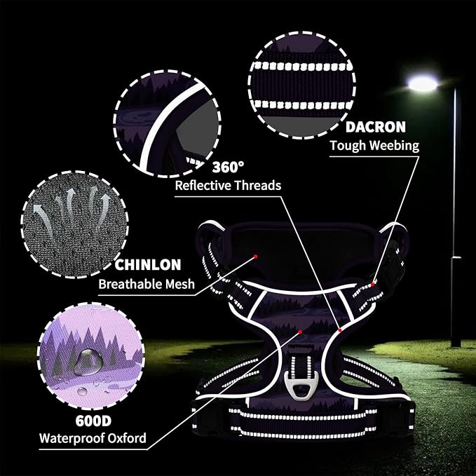 Timos Dog Harness,No-Pull Pet Harness Adjustable Soft Padded Dog Vest,Reflective No-Choke Pet Oxford Vest with Easy Control Handle for X-Large Dogs,Moon Night,XL Timos