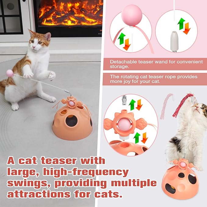 4 in 1 Cat Puzzle Toy for Indoor Cats, Cat Treat Puzzle, Modular Design with Cat Puzzle Feeder, Ambush Wand Dancer, Hide Rolling Ball Maze,Spinning Ball, Cat Enrichment Toys for Indoor Cats - PAWPICO