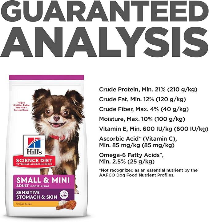 Hill's Science Diet Sensitive Stomach & Skin, Adult 1-6, Small & Mini Breeds Stomach & Skin Sensitivity Support, Dry Dog Food, Chicken Recipe, 4 lb Bag - PAWPICO