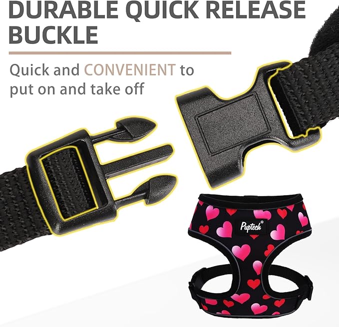PUPTECK Soft Mesh Dog Harness and Leash Set Pet Puppy Cat Comfort Padded Vest No Pull Harnesses Valentine, Black&Pink, S PUPTECK