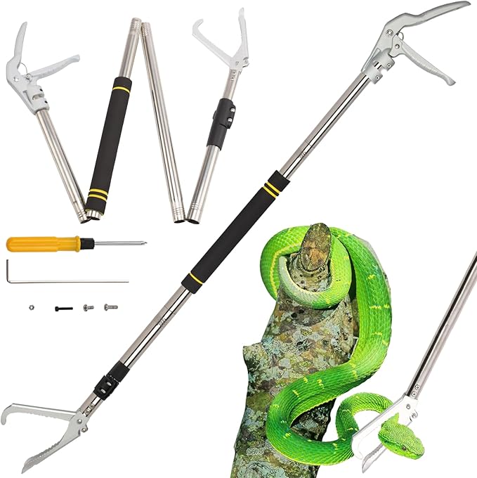 Snake Grabber Tool, 69Inch Snake Tongs Grabber with Long Handle Professional Catch Rattlesnake Wide Jaw Handling Tool Stainless Steel Tupe Non-Slip Sponge Handle Snake Feeding Tongs Frebuta