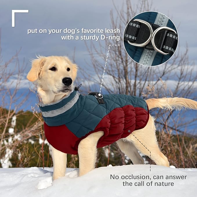 FUAMEY Dog Winter Jacket,Dog Cold Weather Coats Paded Dog Vest with Harness Built in Pet Warm Clothes Dog Apparel with Back Zipper Dog Water Resistant Coat for Small Medium Large Dogs Dark Blue L - PAWPICO