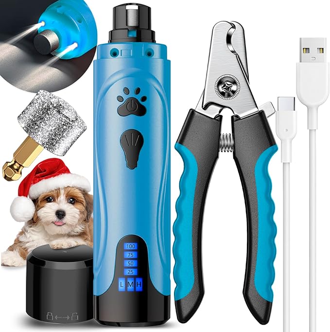 YABIFE Dog Nail Grinder, Dog Nail Trimmers and Clippers Kit, Super Quiet, Rechargeable, for Small Large Dogs Cats Toenail Claw Grooming,3 Speeds, 1 Extra Grinding Wheel - PAWPICO