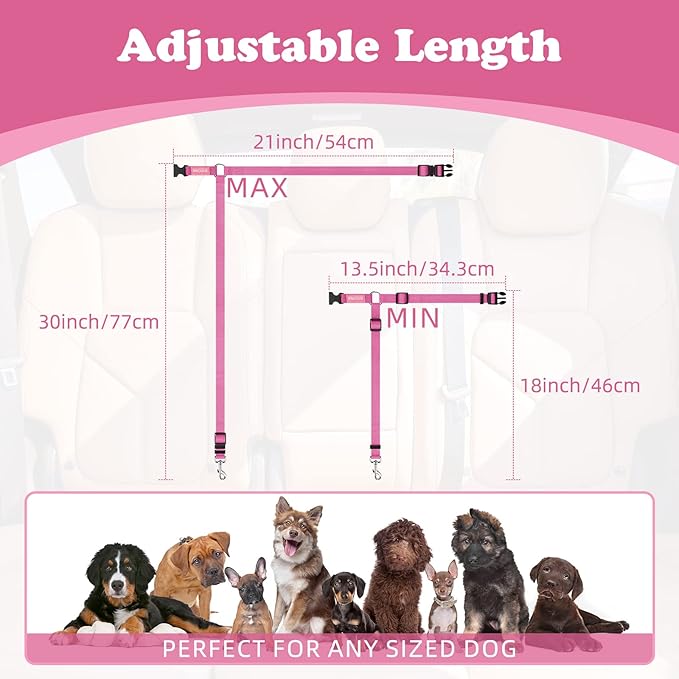 BWOGUE 2 Packs Dog Cat Safety Seat Belt Strap Car Headrest Restraint Adjustable Nylon Fabric Dog Restraints Vehicle Seatbelts Harness BWOGUEPetHome