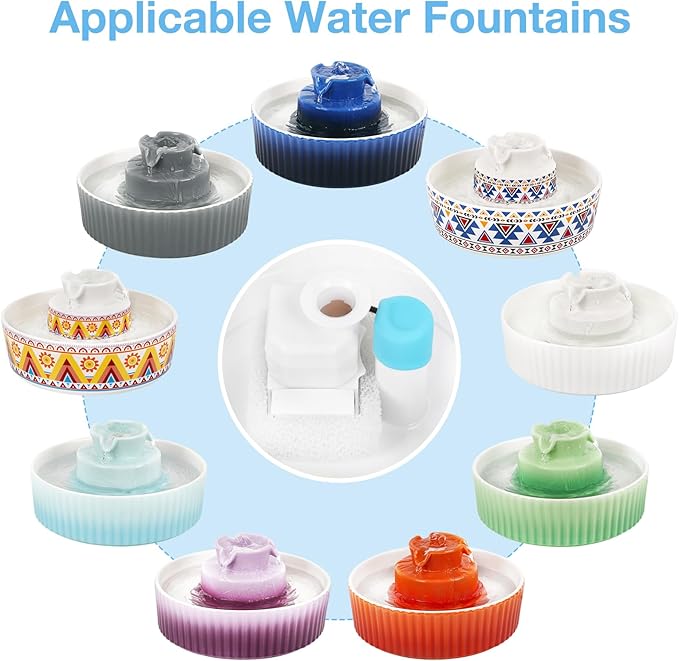 Replacement Filters for Ceramic Cat Water Fountain, 8 Carbon Filters and 2 Sponge Foam Filters (8+2) - PAWPICO