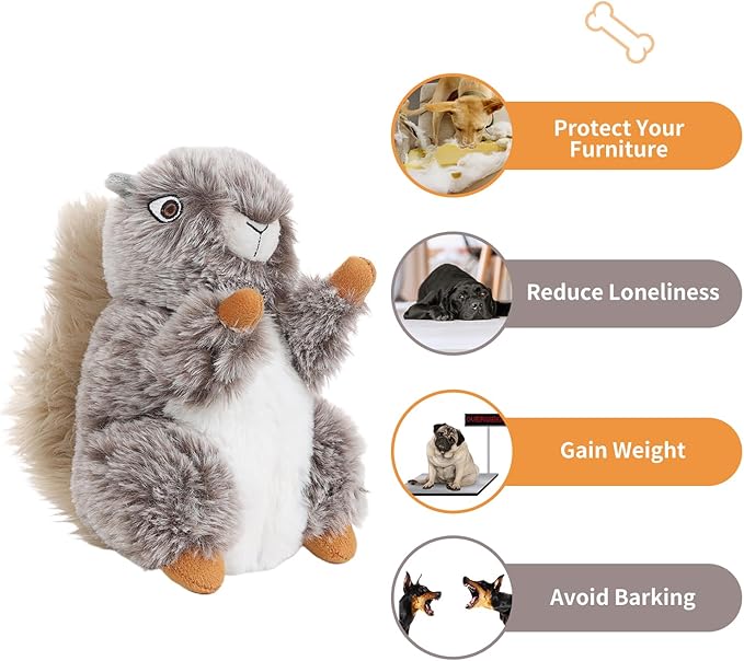 DODODOLA Dog Toys Plush Squirrel Dog Toy Stuffed Animals Chew Toy Soft Squeaky Dog Gift Toys for Small Medium Big Large Dogs Pet - PAWPICO
