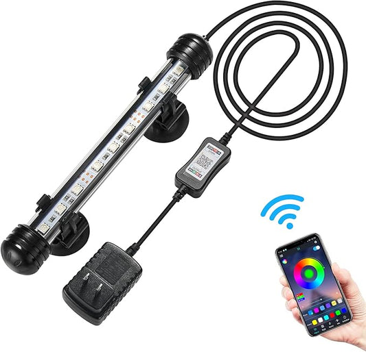 GreenSun Fish Tank Aquarium Light: Submersible Led Lamp - 7 Inch Waterproof Strip Spotlight with APP Control GreenSun