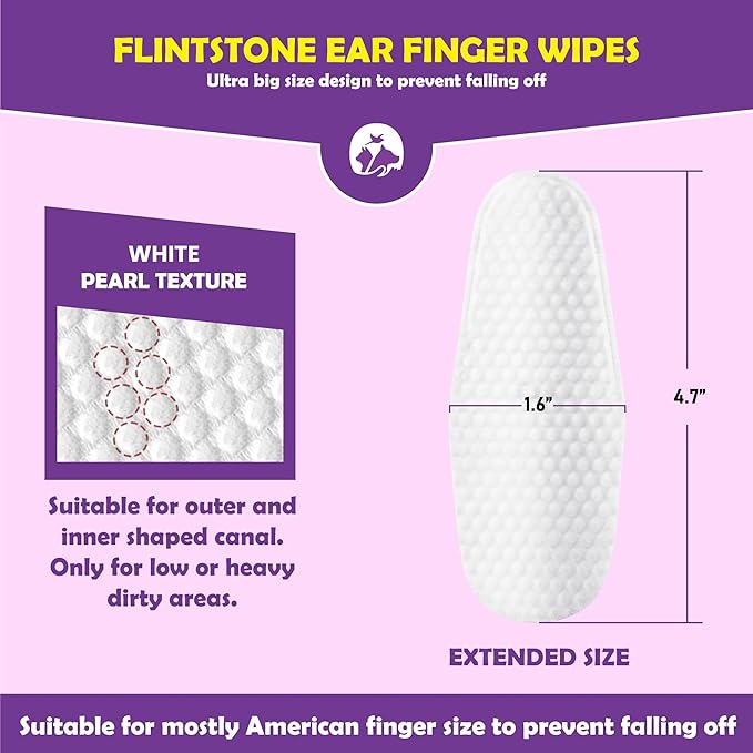 Flintstone Dog Ear Cleaner Finger Wipes – Ultra Big Dog Ear Wipes Gently Clean Ear Wax, Dirt - Ear Wipes for Dogs & Cats Soothes Ear Itching - Mild Coconut Scent - 60 Count Flintstone
