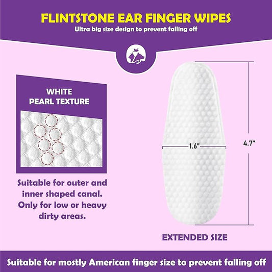 Flintstone Dog Ear Cleaner Finger Wipes – Ultra Big Dog Ear Wipes Gently Remove Ear Wax, Dirt - Ear Wipes for Dogs & Cats Soothes Ear Itching - Mild Coconut Scent - 120 Count Flintstone