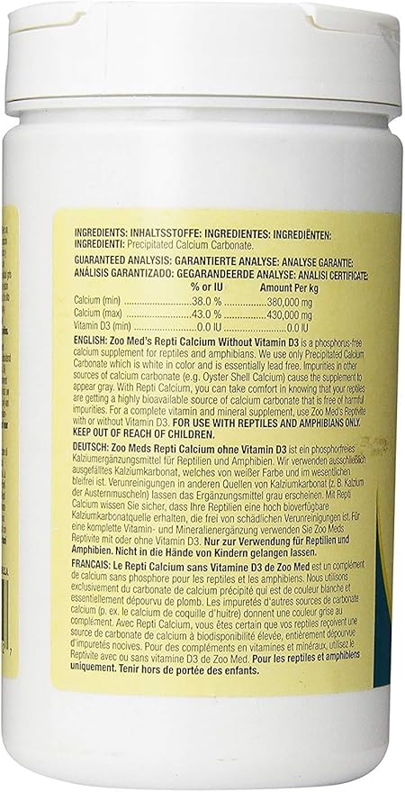 Zoo Med Repti Calcium Ultra Fine Precipitated Calcium Carbonate Reptile Supplement without Vitamin D3, 12-Ounce ZooMed