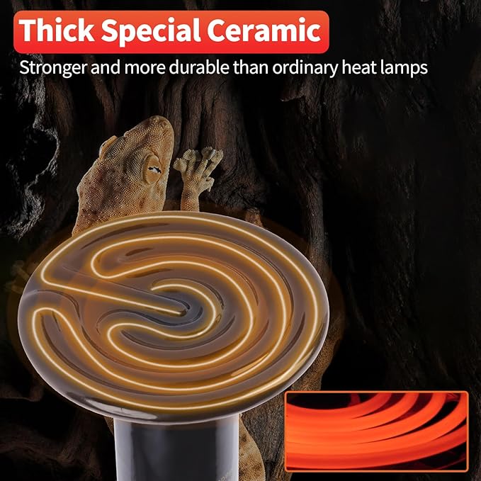 LUCKY HERP Reptile Heat Lamp - 100W Ceramic Heat Emitter Reptile Heat Lamp Bulbs (1 Pack), No Light Ceramic Heat Bulb, Ceramic Heat Lamp for Reptiles Amphibian Chicken Pet Brooder Coop Lizard Turtle LUCKYHERP