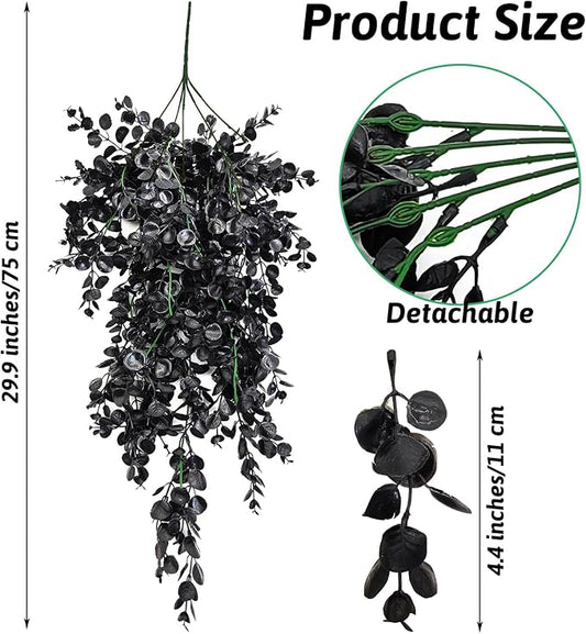 Hamiledyi Reptile Plants, 2 Pack Hanging Terrarium Plants, Artificial Leaves Habitat Decorations with Suction Cup, Fake Amphibian Plants for Bearded Dragon Lizard Hermit Crab Geckos Chameleon(Black) Hamiledyi