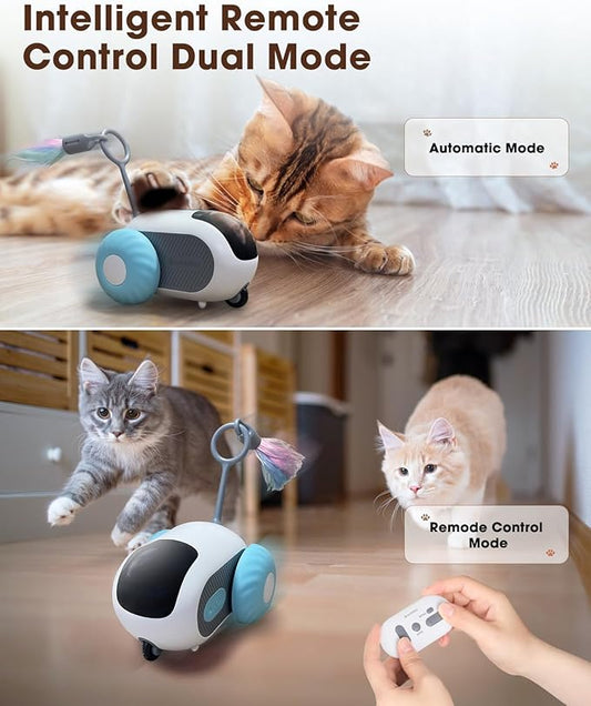 Cat Toys for Indoor Cats, Smart Interactive Cat Toy with Two-Speed Adjustment, Remote Control USB Rechargeable Automatic Cat Exercise Toys for Bored Indoor Adult Cats Kittens (Blue) - PAWPICO