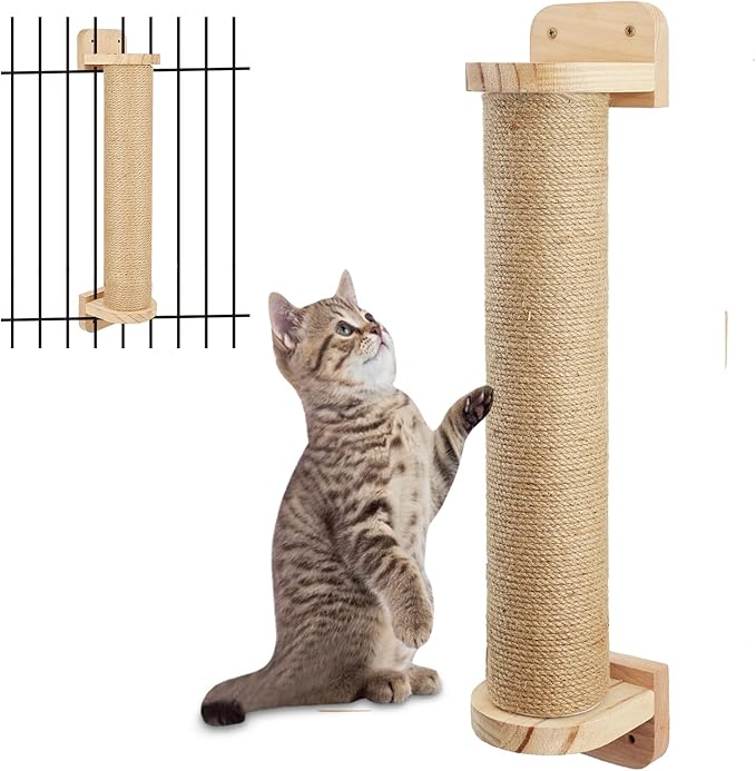 Wall Mounted Cat Scratching Posts for Cats and Kittens - Indoor Cat Activity Tree with Jute Rope Scratcher, Solid Wood Cat Wall Furniture - PAWPICO
