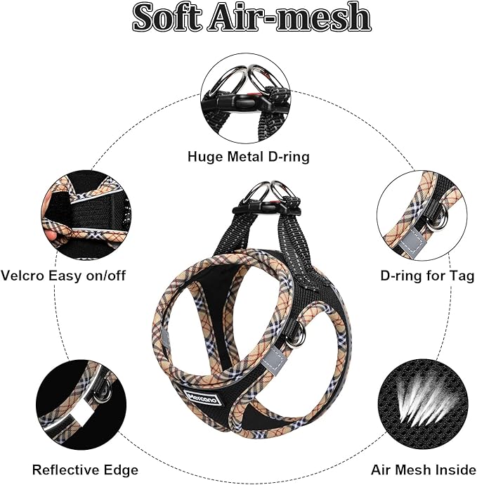 Mercano Soft Mesh Dog Harness and Leash Set, No-Chock Step-in Reflective Breathable Lightweight Easy Walk Escape Proof Vest Harnesses with Safety Buckle for Small Medium Dogs, Cats (Black Yellow, XS) PAWPICO
