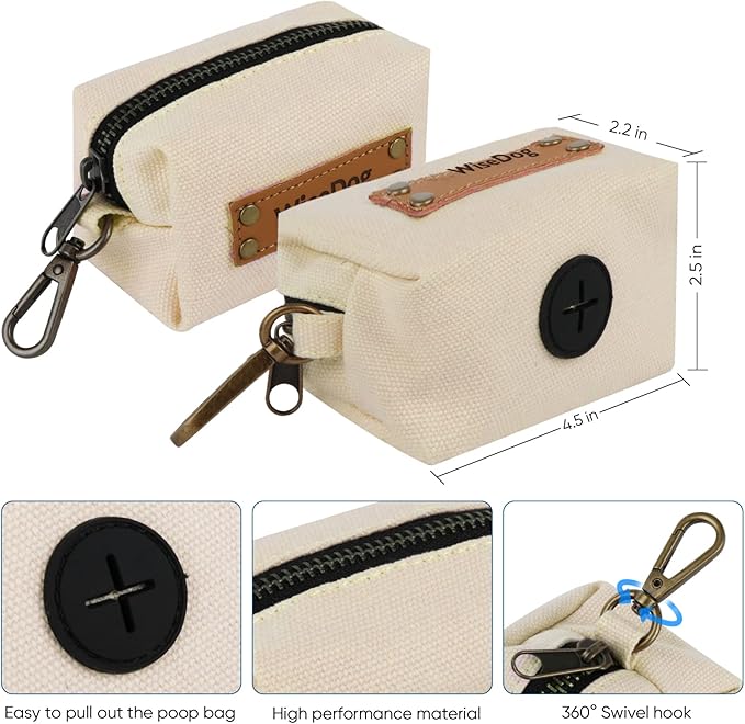 Wisedog Dog Collar and Leash Set Combo: Adjustable Durable Pet Collars with Dog Leashes for Small Medium Large Dogs,includes One Bonus of Poop Bag Holder (M, Sand Color) WisedogPetSupplies