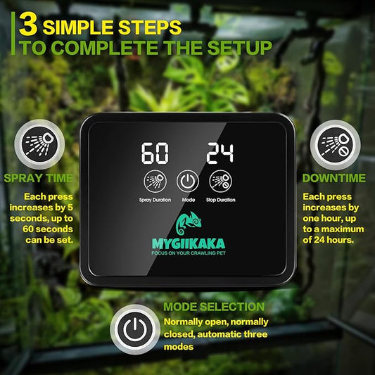 Reptile Smart Mister, Reptile Humidifiers Misting System Automatic with Timer, Terrariums Humidifier with 360°Adjustable Misting Nozzles, Spray Kit for Rainforest Plants Amphibian MYGIIKAKA