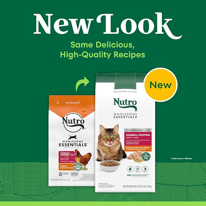 NUTRO WHOLESOME ESSENTIALS Adult Hairball Control Natural Dry Cat Food Farm-Raised Chicken & Brown Rice Recipe, 3 lb. Bag - PAWPICO