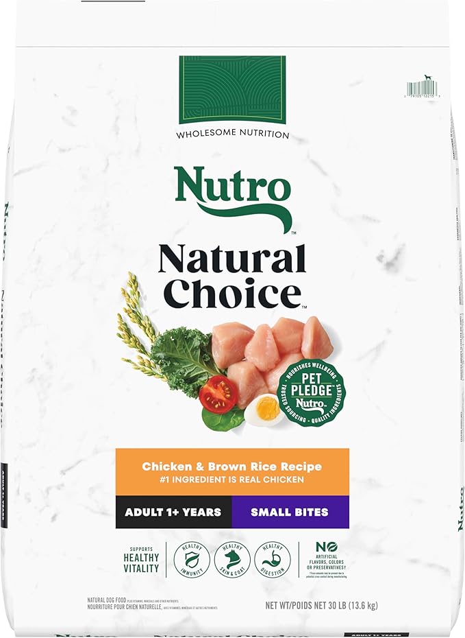 Nutro Natural Choice Small Bites Adult Dry Dog Food, Chicken and Brown Rice Recipe, 30 lbs. - PAWPICO