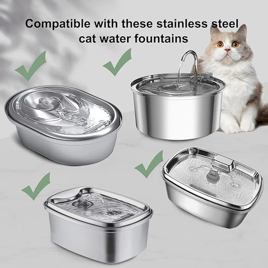 Cat Water Fountain Filters, Compatible with Stainless Steel Pet Fountain 8 Filters with 8 Sponges Replacement Filters for Cat Fountain (16 Filters& 16 Sponges) - PAWPICO