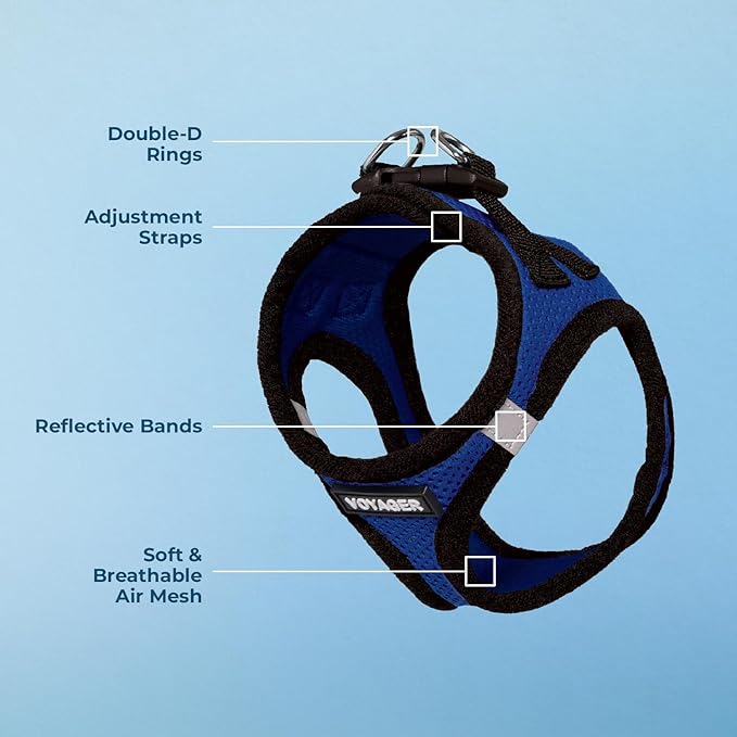 Voyager Step-in Air Dog Harness - All Weather Mesh, Reflective, No Pull Harness for Small, Medium Dogs, Cats - Secure with Hook & Loop Fastener, Buckle, Double D-Rings - Royal Blue/Black Trim, M BestPetSuppliesLLC