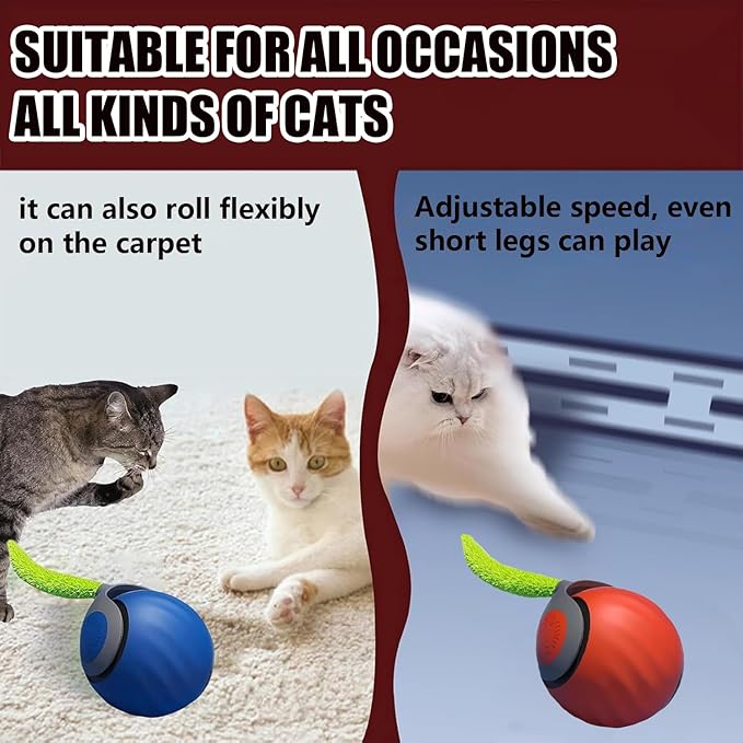 Speedy Tail 2.0,Speedy Tail Cat Toy,2025 New Generation Interactive Cat Toy,Smart Interactive Cat Toy Ball,Two Speed Adjustment,Automatic Moving Cat Toy Ball with Tail (Mix (Blue) - PAWPICO