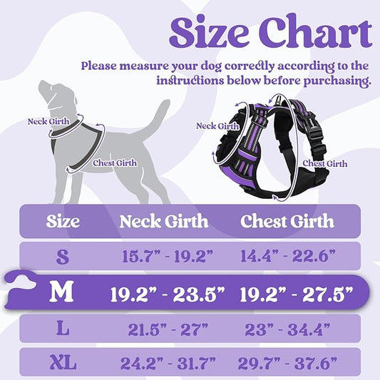 rabbitgoo Dog Harness Medium Sized, No Pull Pet Harness with 3 Buckles, Adjustable Soft Padded Pooch Vest with Instant Control Handle, Easy Walking Reflective Pet Vest for Medium Dogs, Purple, M rabbitgoo