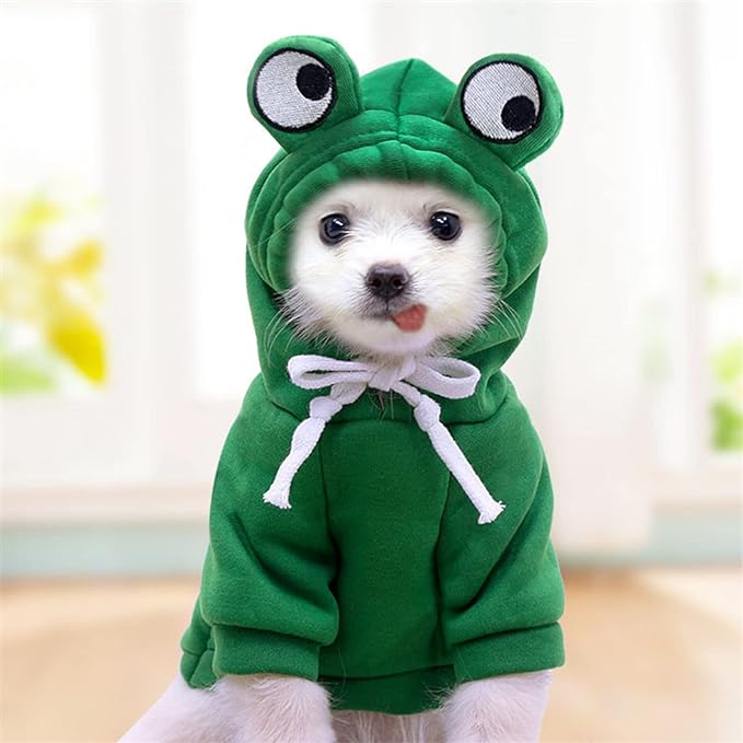 Warm Dog Winter Clothes Cute Fruit Dog Coat Hoodies Fleece Pet Dogs Costume Jacket for French Bulldog Chihuahua Ropa para Perro(Green,L) - PAWPICO