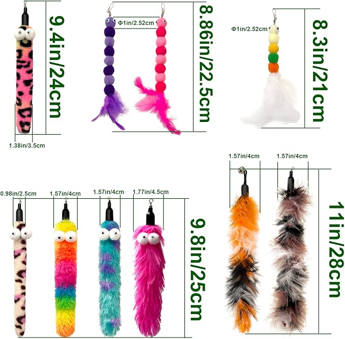 Cat Worm Toy Refills Cats Teaser Toys Cat Fishing Pole Toy Refill Wand Replacement Cat Wand Attachments 10Pcs Cat Worms and Dragonfly Refill,Cat Wand Toy Assorted Teaser Refills(10Pcs) - PAWPICO