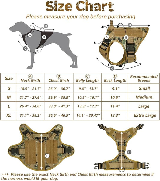 rabbitgoo Tactical Dog Harness for Large, Heavy Duty Pet Harness with Handle, No-Pull Service Vest Large Breed, Adjustable Military Dog Vest for Training Hunting Walking, Brown Camo, XL rabbitgoo