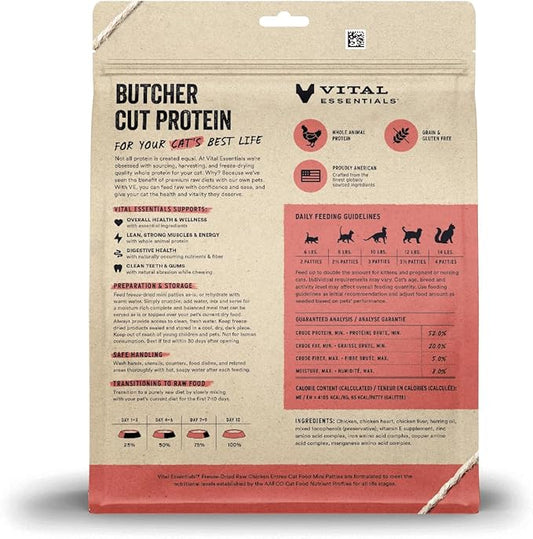 Vital Essentials Freeze Dried Raw Cat Food, Chicken Mini Patties Entree, 15 oz VitalEssentials