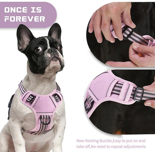 BUMBIN Dog Harness for Large Dogs, No Pull Adjustable No Choke Pet Vest with Dog Leash Fit Smart Reflective Pet Walking Harness for Training Easy Control Soft Handle Pink M BUMBIN