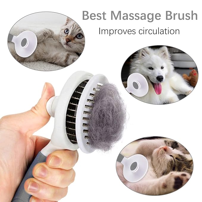 Cat Self Cleaning Slicker Brush, Pets Skin Friendly Cat Brush for Dogs Cats Grooming Brush Tool Easy to Remove Loose Undercoat, Mats Tangled Hair Slicker Massage Cats Dogs Brush - Upgraded - PAWPICO