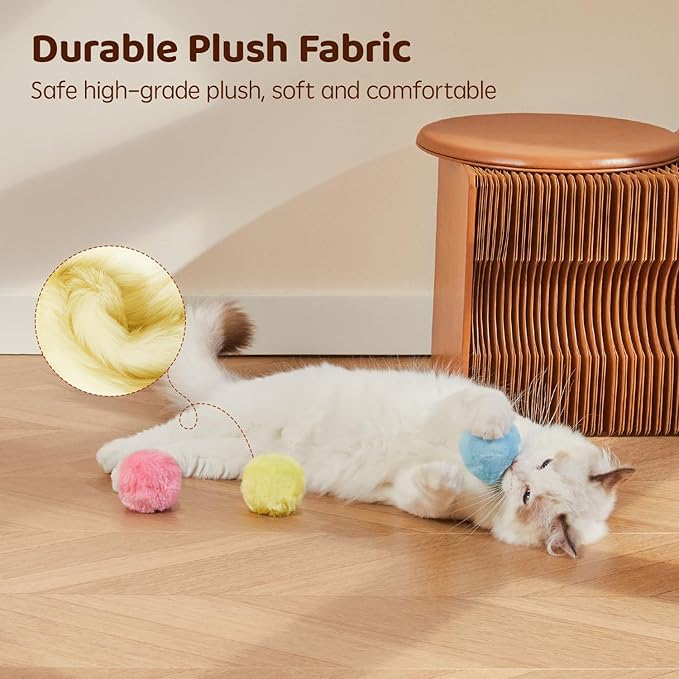 Potaroma Chirping Cat Toys Balls with SilverVine Catnip, Upgraded, 3 Pack Fluffy Interactive Cat Kicker, 3 Lifelike Animal Sounds, Kitty Kitten Catnip Exercise Toys - PAWPICO
