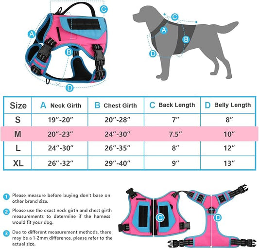 WINGOIN Tactical Dog Harness for Medium Dogs, No Pull Harness with Handle Pockets Poop Bag, Reflective Dog Vest, Military Service Heavy Duty Big Dog Harness for Walking Hiking Training, Pink Blue, M WINGOIN