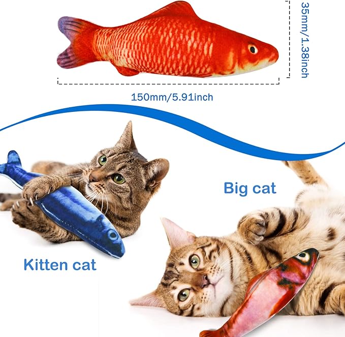 5Pcs Catnip Toy, Plush Fish Cat Toy, Cat Chew Toy, Catnip Filled Cartoon Fish with Bell Inside for Interactive Kitty Chew Toys Cat Teething Cat Exercise - PAWPICO