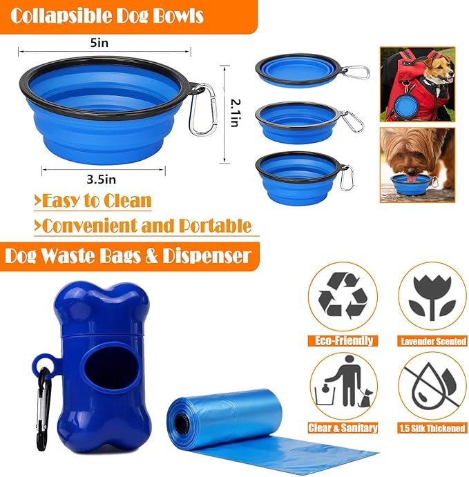 No Pull Dog Harness, Collar & Leash Set | Includes Dog Seat Belt, Collapsible Bowls & Poop Bag Dispenser. Ideal for Training, Walking, Hiking. Fits Small to Large Dogs(Blue-XL) Lovebegetslove