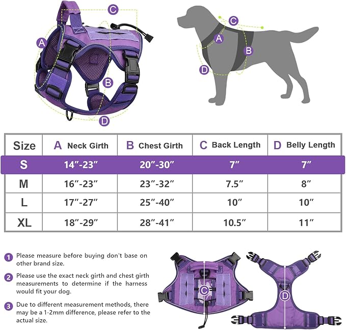 WINGOIN Purple Tactical Dog Harness Vest for Small Dogs No Pull Adjustable Reflective K9 Military Dog Service Dog Harnesses with Handle for Walking, Hiking, Training(S) - PAWPICO