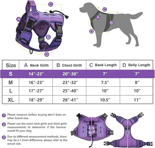 WINGOIN Purple Tactical Dog Harness Vest for Small Dogs No Pull Adjustable Reflective K9 Military Dog Service Dog Harnesses with Handle for Walking, Hiking, Training(S) - PAWPICO