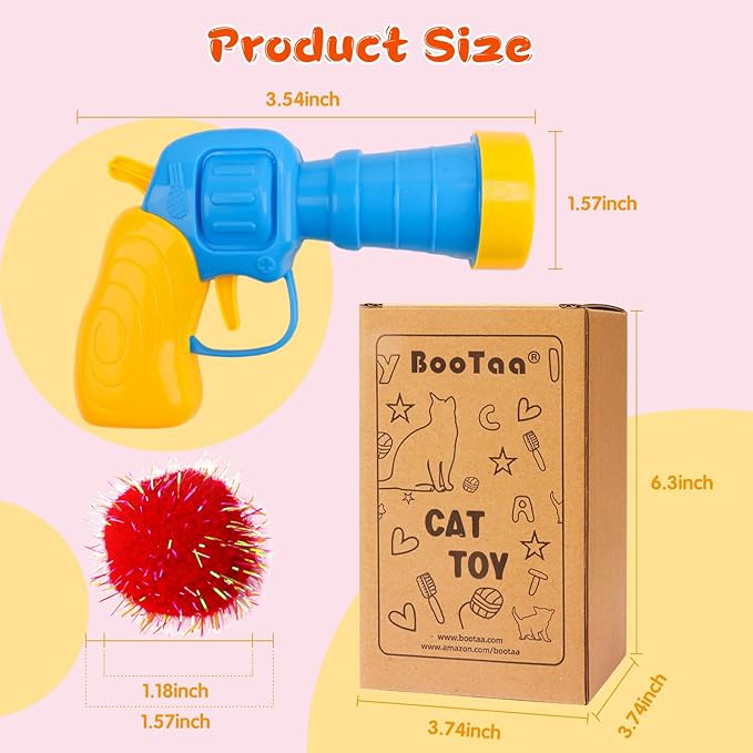 BooTaa Pet Toys, Interactive Cat Toy Set, 80pcs Glitter Pom-Poms Cat Ball Toy with 1 Launcher, Safe Soft Cat Toy Balls for Fetch, Training, Playing - PAWPICO