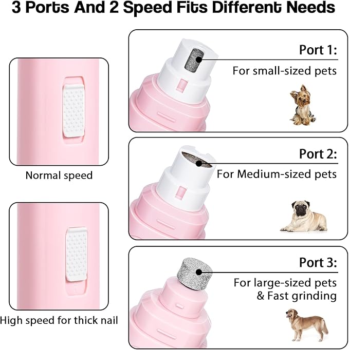 Casfuy Dog Nail Grinder Upgraded - Professional 2-Speed Electric Rechargeable Pet Nail Trimmer Painless Paws Grooming & Smoothing for Small Medium Large Dogs & Cats - PAWPICO