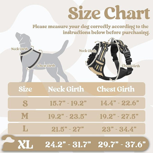 rabbitgoo Dog Harness for Large, No Pull Pet Harness with 3 Buckles, Adjustable Soft Padded Pooch Vest with Instant Control Handle, Easy Walking Reflective Pet Vest for Extra Large Dogs, Beige, XL rabbitgoo