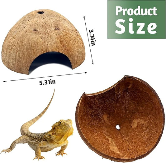 PINVNBY 6 PCS Natural Coconut Reptile Hideouts Lizard Coco Hut Hermit Crab Hut Aquarium Fish Hide Cave Spider Snail Climber Toys PINVNBY