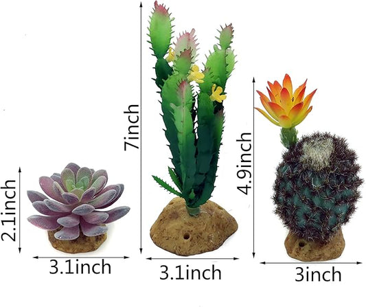 JIHAQUA Reptile Plants Succulent, Artificial Desert Rain Forests Plants for Lizard Bearded Dragon Chameleon Gecko Snake Amphibian Terrarium Decor (Set 3) JIHAQUA
