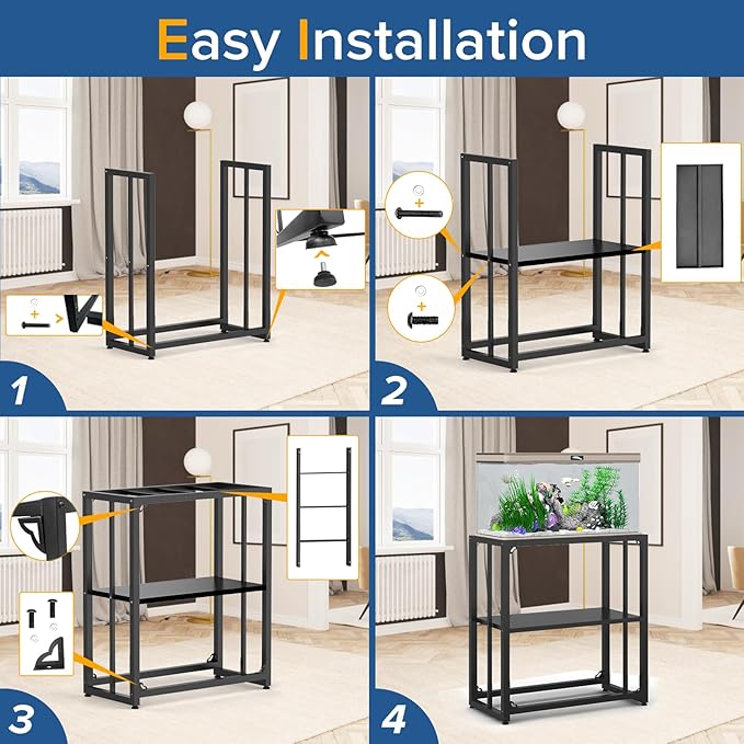 Fish Tank Stand 10-15 Gallon, Metal Aquarium Stand, 24.8" L x 9.2" W*30.1”H Double-Layer Storage Design, Suitable for Home Office Use, 660LBS Capacity,Black (Tank not Included) TOCRETOARE