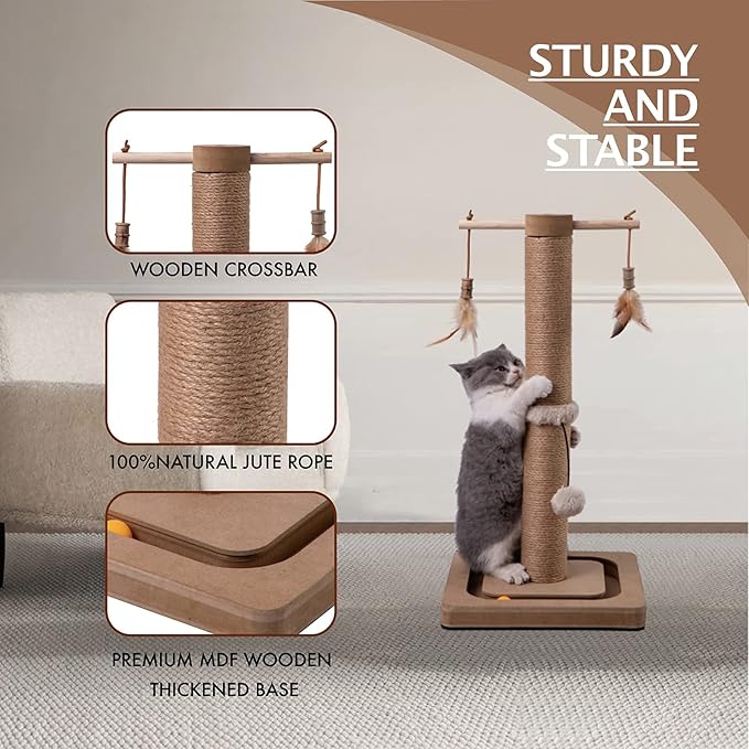Generic MECOOL Cat Scratching Post Tall Kitten Posts Tree Premium Scratcher Natural Jute Ropes Tracking Interactive Heavy Base Cat Scratch deterrent Indoor Cats (Beige) (Medium-23), 23 Inch (Pack 1) - PAWPICO