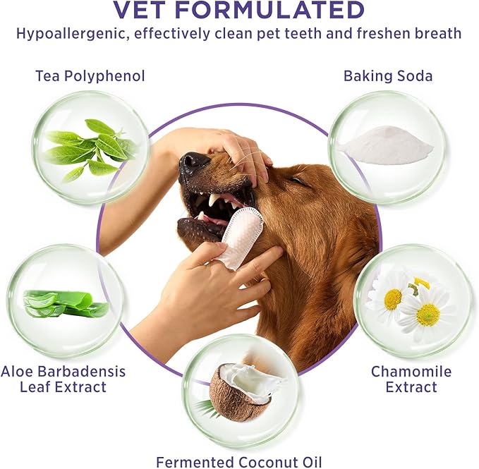 HICC Pet Teeth Cleaning Wipes for Dogs & Cats, Remove Bad Breath by Removing Plaque and Tartar Buildup No-Rinse Dog Finger Toothbrush, Disposable Gentle Cleaning & Gum Care Pet Wipes, 100 Counts HICCPET