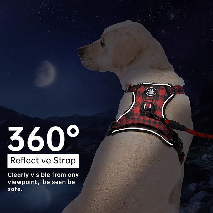 IVY&LANE No Pull Dog Harness with Leash Set, Reflective No Choke Pet Vest,Adjustable Oxford Dog Vest Harness with Easy Control Handle for Medium Lagre Dogs (Checkered Red,M) IVYLANE