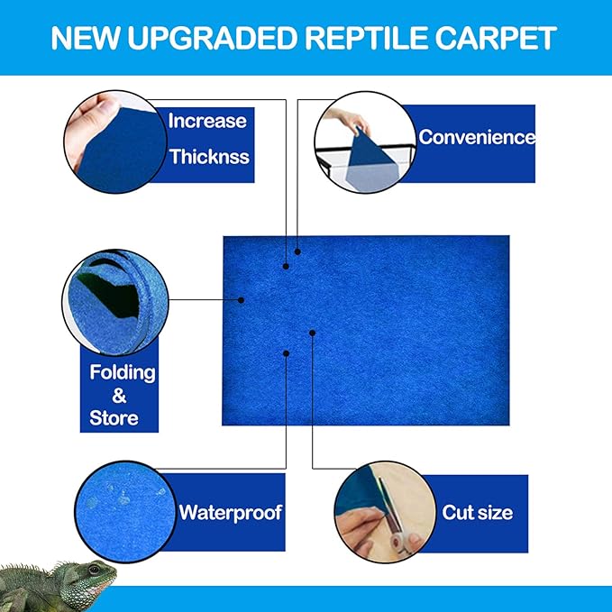 HERCOCCI 2 Pack Reptile Carpet, 39’’ x 20’’ Terrarium Bedding Substrate Liner Reptile Cage Mat Tank Accessories for Bearded Dragon Lizard Tortoise Leopard Gecko Snake (Blue) HERCOCCI